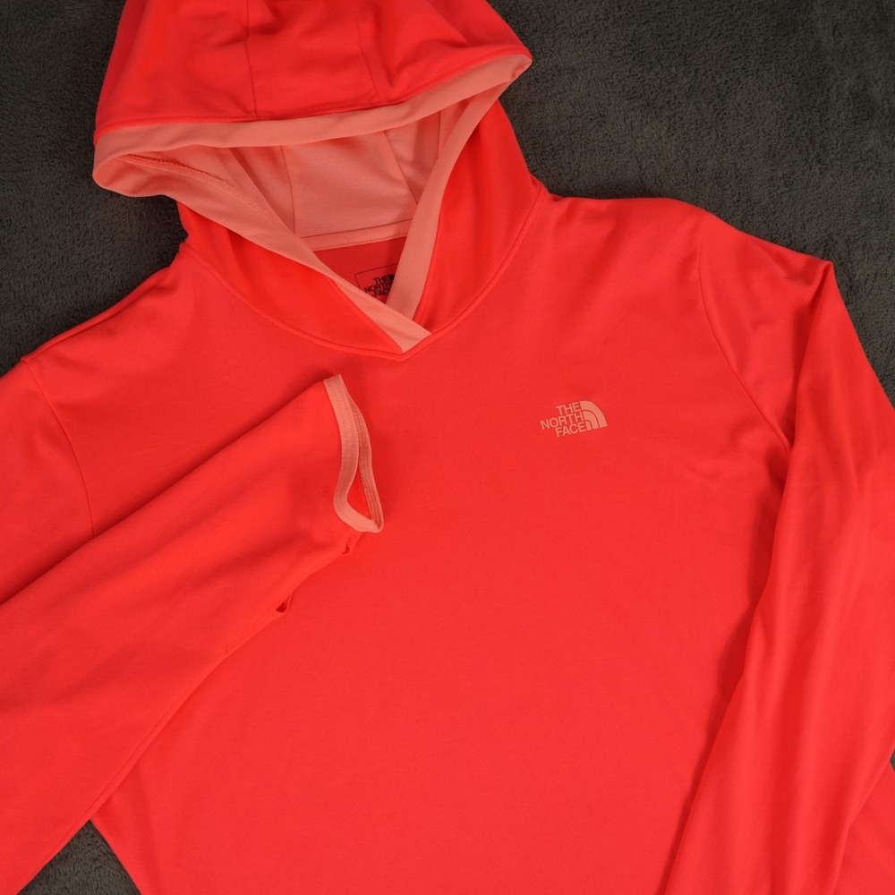 The North Face Reactor Hoodie Womens L Neon Orange FlashDry Thumbhole Pullover
